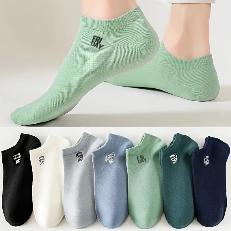 7 Pairs Of Men's Anti Odor & Sweat Absorption Trendy Simple Low Cut Socks, Comfy & Breathable Thin Socks, For Daily & Outdoor Wearing, Spring And Summer