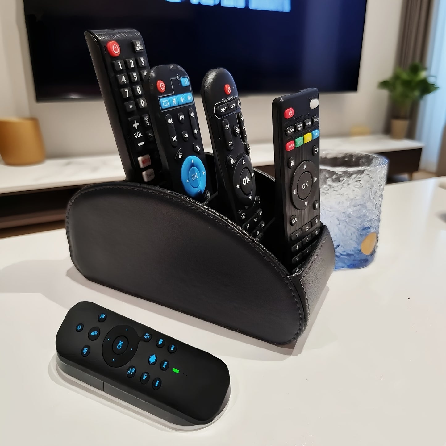 1pc Faux Leather Remote Control Holder - a Desktop Storage Box with 5 Compartments, Suitable for Organizing And Decorating Your Desk, Ideal for TV Remotes/Media Controllers/Office Supplies, a Home Open Storage Box, And a Hous