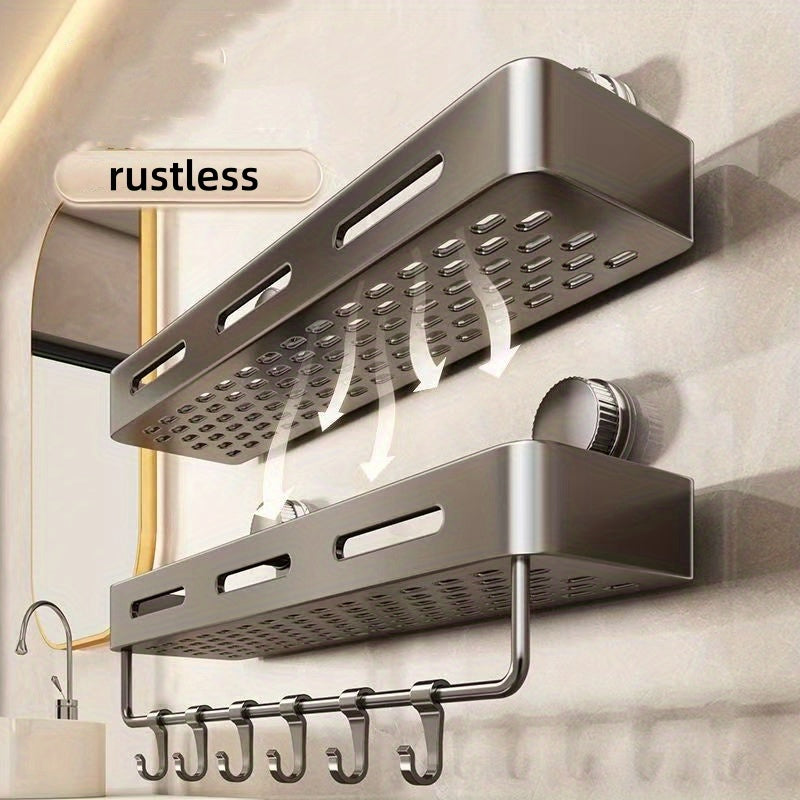 Simple to Install Suction Cup Shower Organizer - Heavy-Duty Rust-Resistant Plastic Wall-Mounted Floating Shelf with Sturdy Adhesive, Space-Saving Bathroom Storage for Shampoo, Soap & Toiletries, No Metal Pipes, Easy Assembly,