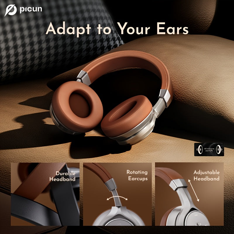 Picun Over-Ear Wireless Headphones, Wireless 5.3 with Low Latency Mode, Dual Composite Drivers for Hi-Fi Sound, 60H Playtime & Real-Time Battery Display, Wired/Wireless Dual Mode, Adjustable Head