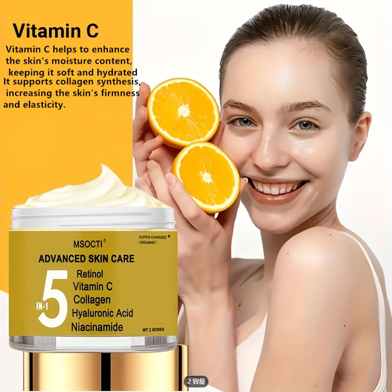 1pc MSOCTI Advanced 5-in-1 Anti-Aging Cream for All Skin Types - Moisturizing Face Cream with Retinol, Vitamin C, Collagen, Hyaluronic Acid, Niacinamide - Alcohol-Free, Firming & Repairing Skin Care