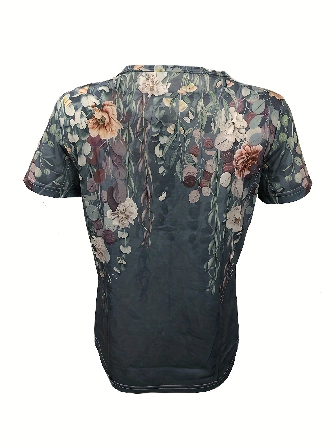 Floral Print Button Front T-Shirt, Casual Short Sleeve T-Shirt For Spring & Summer, Women's Clothing