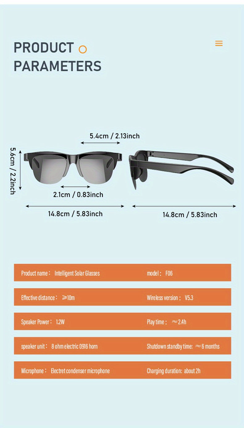 Smart Wireless 5.0 Sunglasses Multifunctional Glasses Wireless Call Play Music Outdoor Sports Headphones Rechargeable HIFI Sound Quality HD Lens Headphones Black Technology Unisex Touch Long Battery Life Anti-UV Lens