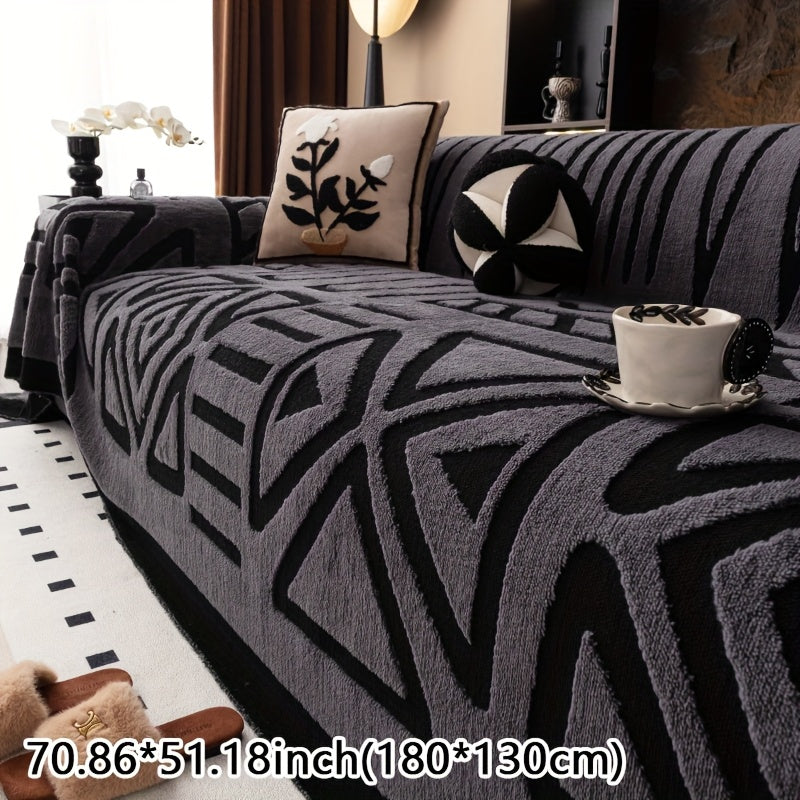 1pc Mirror Yi Thick Plush Sofa Cover - All-Season Pet-Friendly One-Piece Design, Anti-Slip &, Machine Washable Soft Short Fur Fabric, Fit for 3/2/4-Seater & Sectional Sofas, Contemporary Home Decor, Sectional Sofa Cover, Mode
