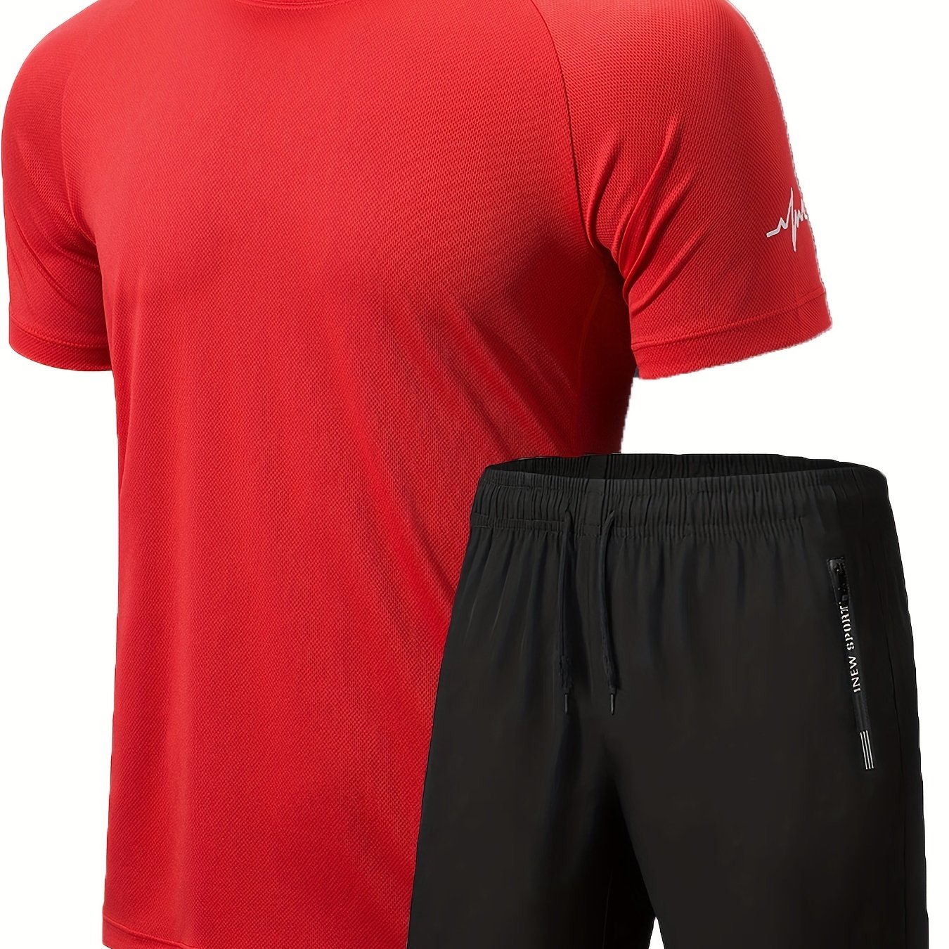 Men's 2Pcs Outfit, Solid Workout Short Sleeve T-shirt & Drawstring Shorts For Basketball Football Exercise Training Running Gym