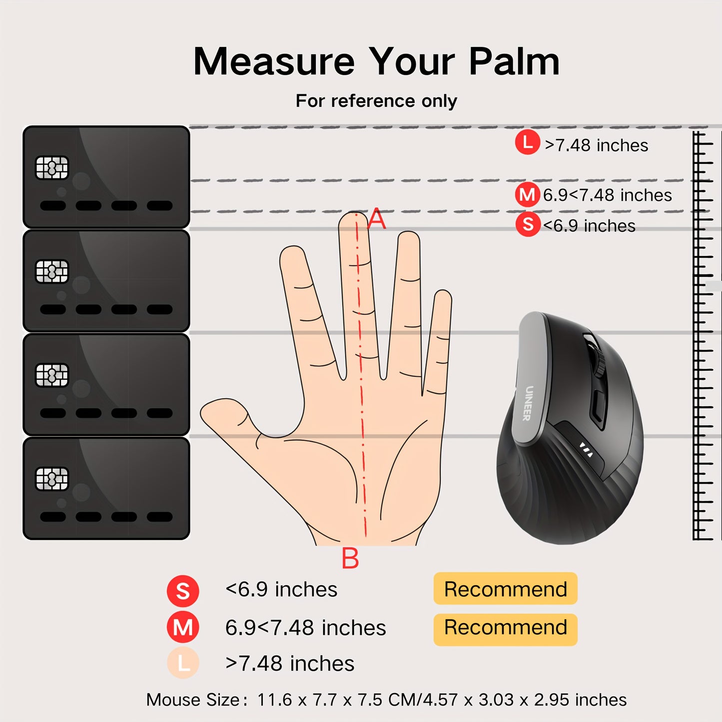 Ergonomic Vertical Wireless Rechargeable Mouse - 3 Modes BT4.0/5.0/USB), Visible Battery Display, 6 Buttons for Office and Study