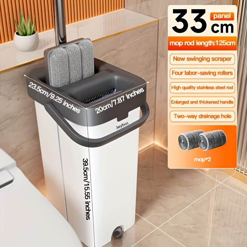 Joybos Flat Floor Mop and Bucket Set with Self-Cleaning System - Manual Squeeze Mop for Home and Office Use, ABS Material, Multisurface for Living Room, Bathroom, Kitchen, Glass Floors - No Electricity Needed