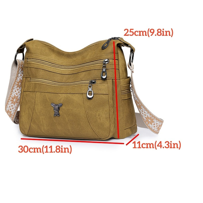 Taole Women's Vintage Bohemian PU Shoulder Bag - Adjustable Strap & Zipper Closure, Retro 1950s Handbag in Khaki/Ginger/Gray/Blue/Black, Casual & Dressy Outfits, Durable & Oil-Tanned Edges