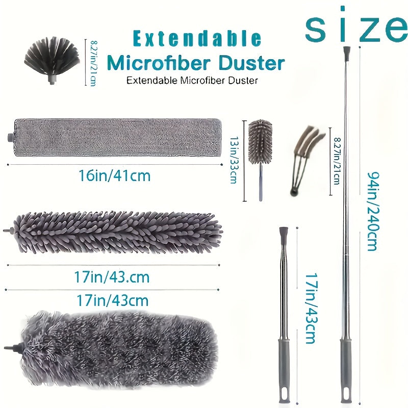 Microfiber Duster with 254.0 cm Telescopic Extension Pole Kit for High Ceilings, Cleaning Fan Spider Webs, Reusable and Washable Lightweight Ceiling Fan Nets, Blinds