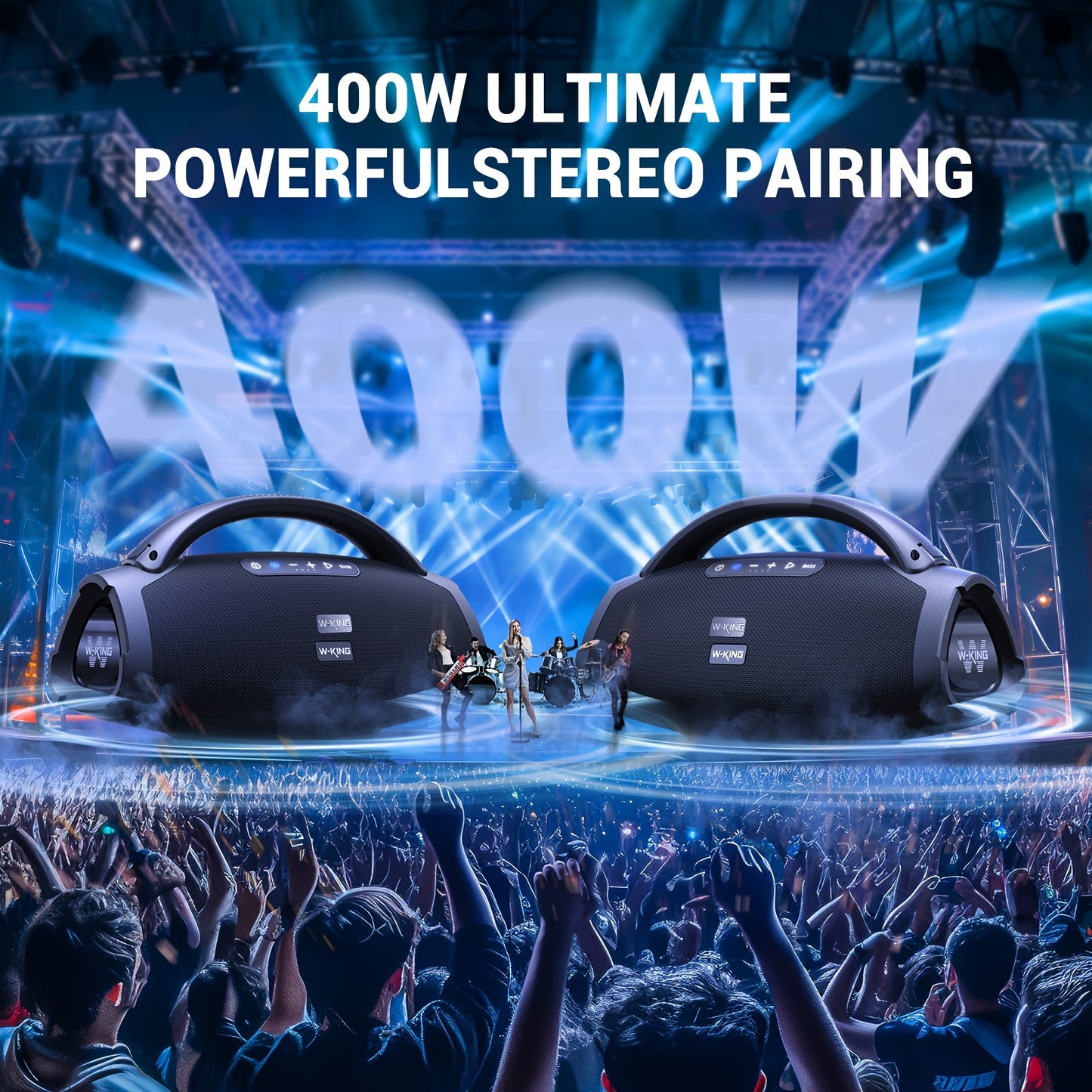 W-KING D20 300W Peak 200W RMS Portable Large Wireless Speaker with 2 Wireless Microphones, APP Control, 5-Driver, 3-Way System, 2.1CH Bass Boost Party Wireless Speaker, Fast Charging, USB/TF/AUX/Guitar/Mic-In for Outdoor, Tra