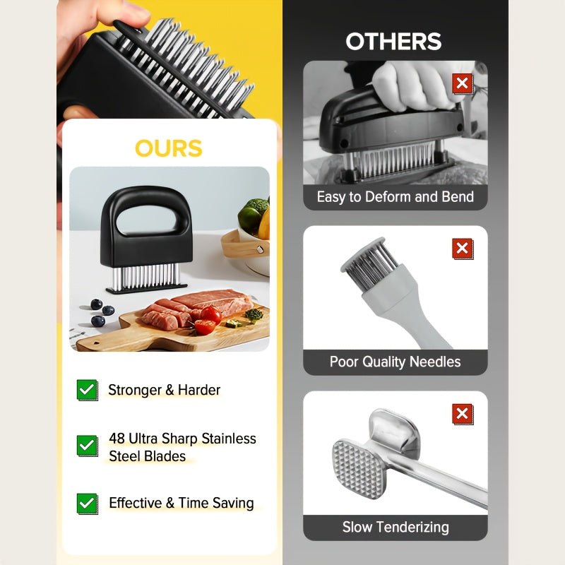 1pc Household Multifunctional Stainless Steel Meat Tenderizer, 48 Pine Needles Meat Tenderizer - a Must for Meat Marinating! Highly Efficient Meat Tenderizer, One-Click to Create Delicious Tender Meat, a New Choice of Kitchen