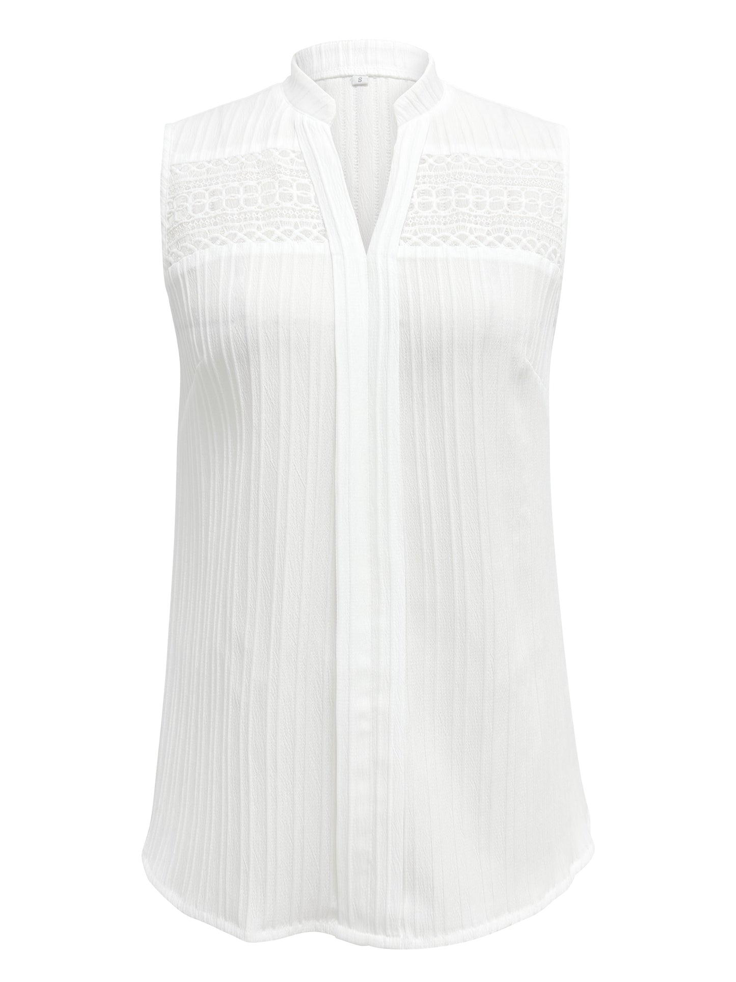 Lace Stitching V-neck Blouse, Elegant Sleeveless Top For Spring & Summer, Women's Clothing
