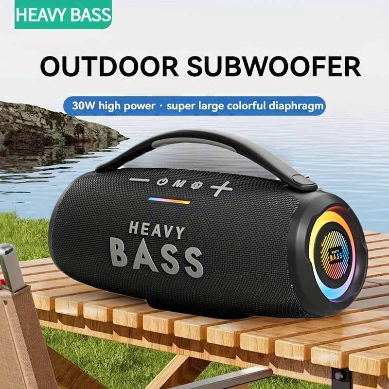 HEAVY BASS 30W Wireless Speaker with Subwoofer, USB-C Charging, Wireless, Built-in Mic, Portable PA System for Home Theater, Camping, Parties - Compatible with PC, Tablet, Smartphone, USB Drive - Ideal for DJs, Presentations,