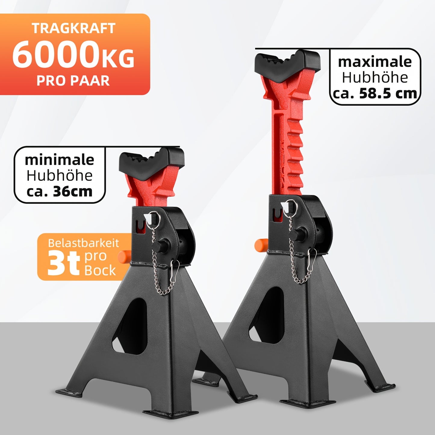 1-Pair Heavy Duty 6-Ton (12,0.0 g) & 3-Ton (6,0.0 g) Capacity Steel Jack Stands with Interlocking Stability, Secure Latches & Rubber Caps - Alloy Steel Construction, A-Frame Design for Car Repair, Vehicle Maintenance, Garage,