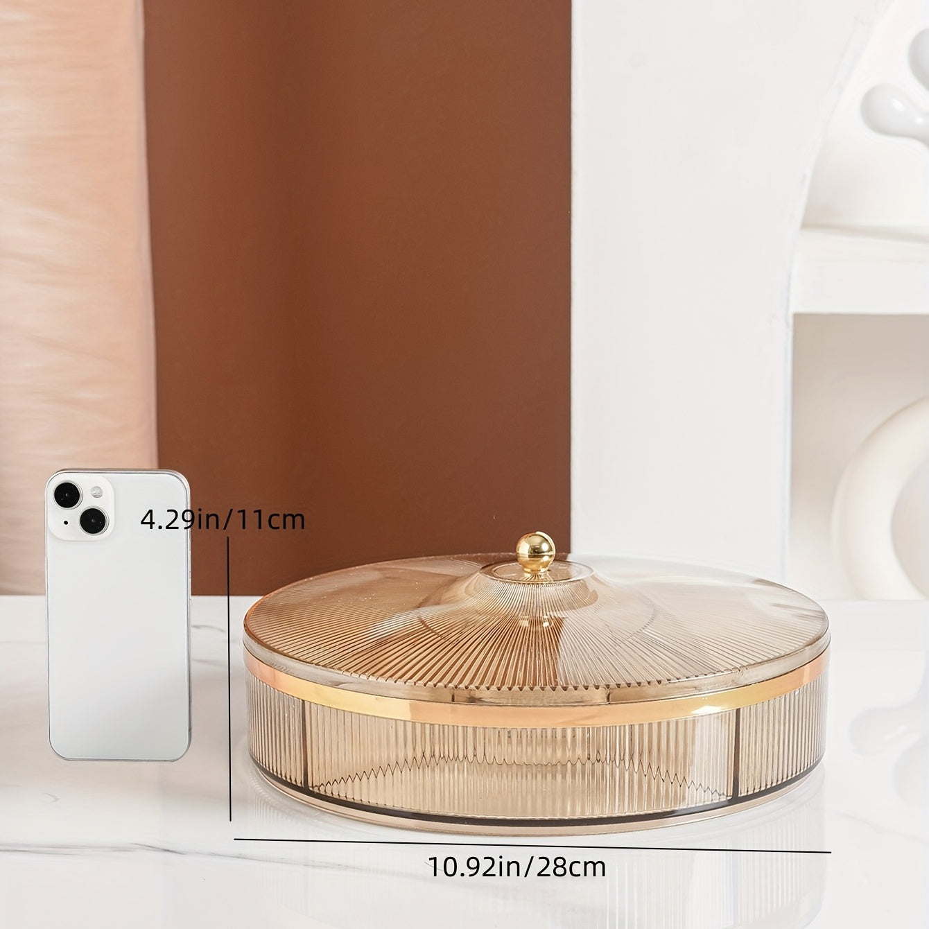1pc, Candy Servers With Lid, 10.92in/28cm Clear Amber Gray Candy Snack Organizer, Candy Jar With Lids, Wedding Birthday Graduation Holiday Party Supplies, Home Decor