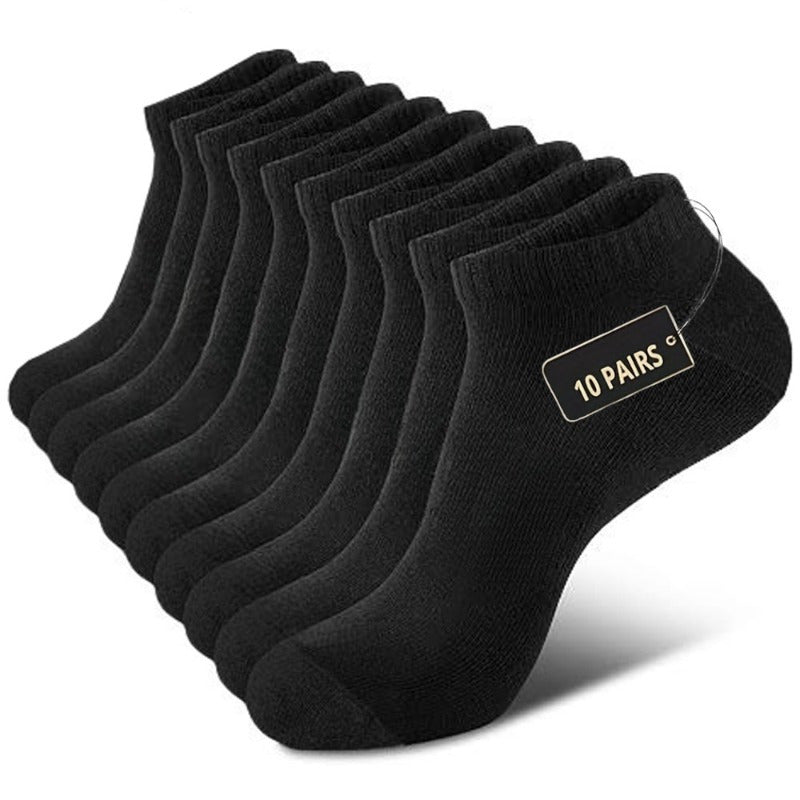 10 Pairs THCBME Men's Heavy-Duty Low-Cut Socks - Multi-Color Pack (White, Black, Grey, Beige) - Cushioned Comfort, Reinforced Toe & Heel, Elastic Arch - Bulk Discount for, Gym, Casual Attire - Durable Casual Socks