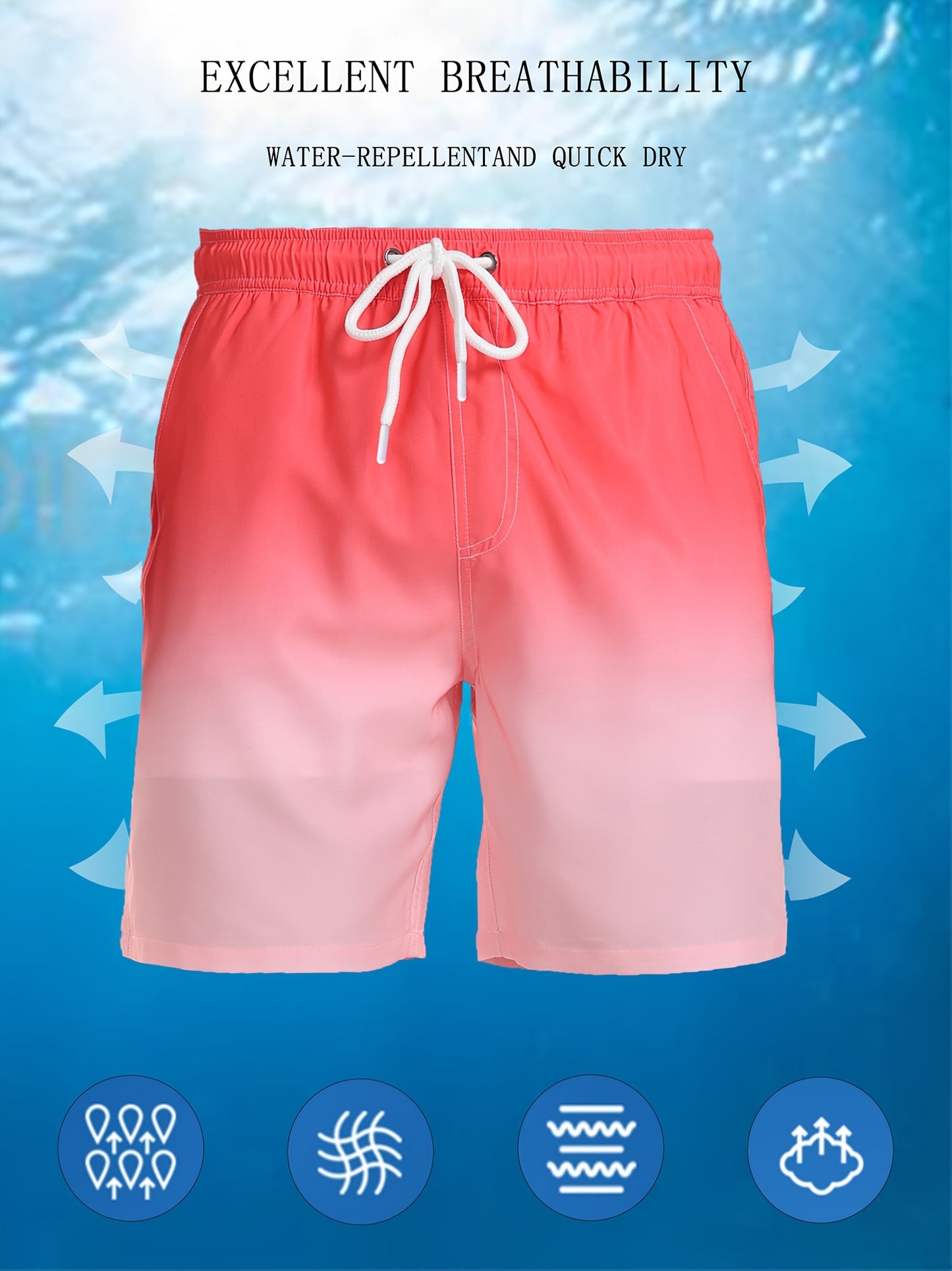 Men's Quick-Dry Beach Shorts with Tropical Palm Tree & Palm Leaf Print - Breathable Stretch Fabric for Summer, Outdoor, Hiking, Swimming - Machine Washable Casual Athletic Shorts, Outdoor Activewear, Summer Shorts