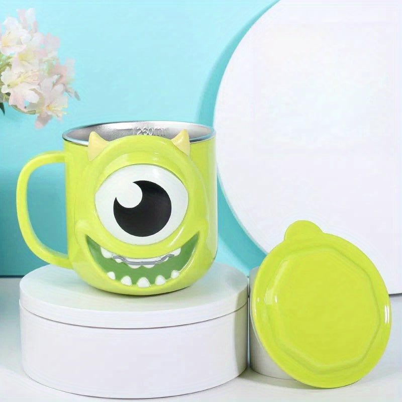 Monsters University Mike Wazowski 316 Stainless Steel Coffee Mug with Lid - 260ml, Blue Cartoon Design, Perfect for Work, School, Outdoor Activities, and Gifts, Work Mug | Playful Mug Style | Durable Coffee Cup, Coffee Bar Ac