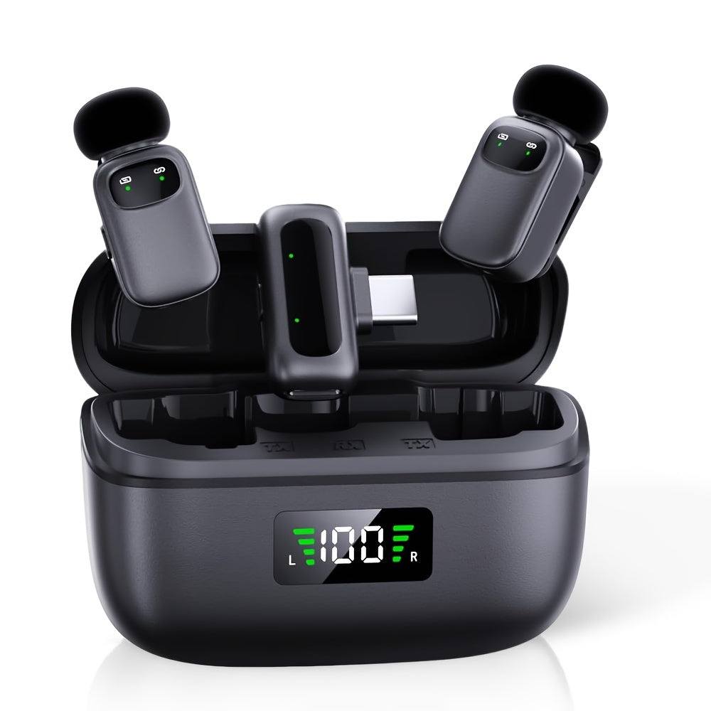 ZEALSOUND T1 Mini Wireless Lavalier Microphone with AI Noise Cancellation & Voice Changer, USB-C Portable Lapel Mic, Plug & Play Wireless Mic with Stand, Built-in Battery Display, Compatible with Android/Phone/PC/Laptop for S