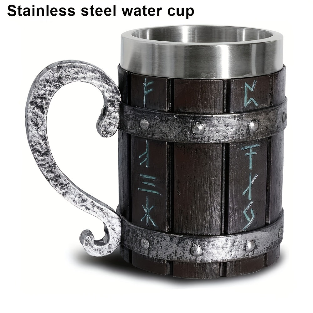1pc Creative Barrel Cup, 20oz Stainless Steel Mug, Reusable Multipurpose Coffee Mug for Men, with Resin Crafted Double-Wall Design, for Juice Beverage Cup - Hand Wash Only