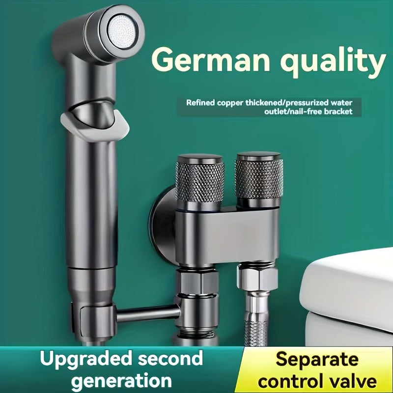 A Handheld Bathroom Cleaning Kit Equipped With A Dual-mode Spray Gun And Extendable Hose, With A Diverter And Wall Bracket, Used For Toilet Flushing, Multifunctional Bathroom Spraying, And One In Two Out Control Valve