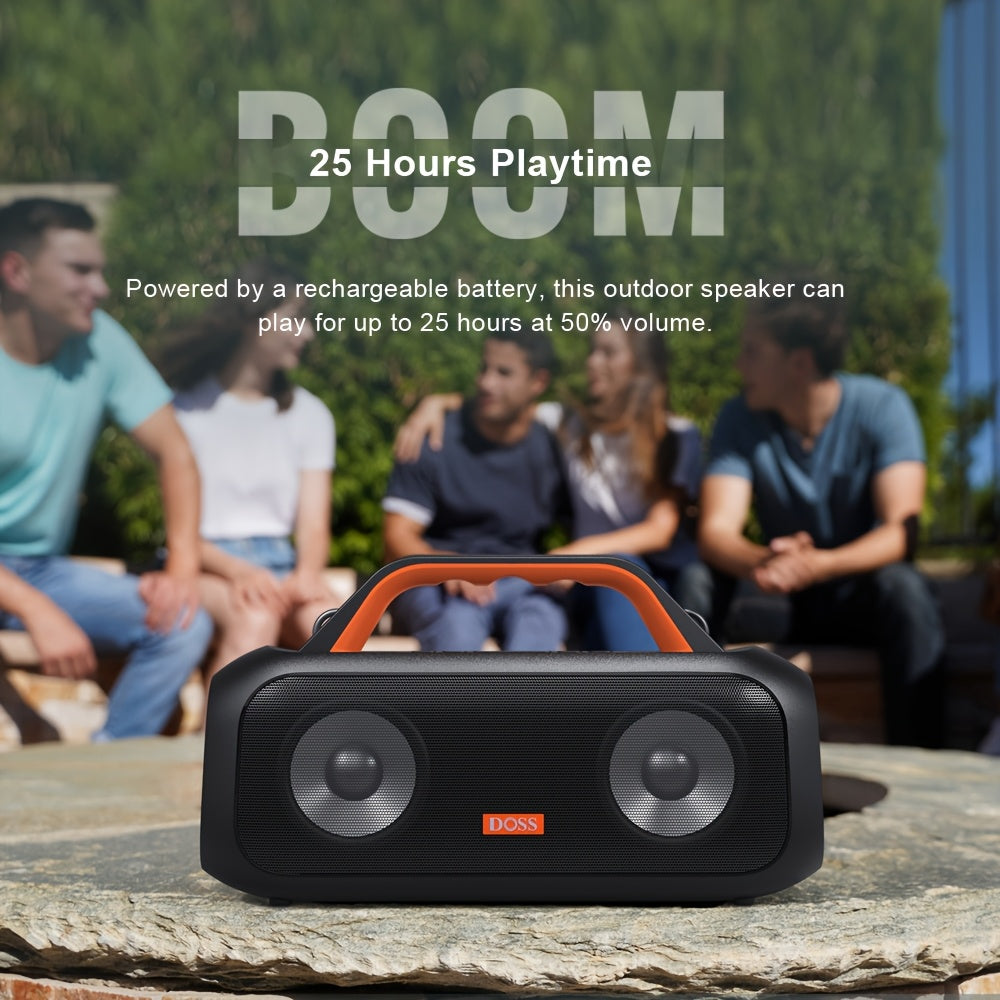 DOSS Extreme Boom S Portable Speaker, Wireless 5.3 with 60W Stereo Sound, Rich Bass, IPX6, 25H Playback Time, TWS, LED Lights, Suitable for Camping, Beach, Pool Outdoor Speakers - 507S