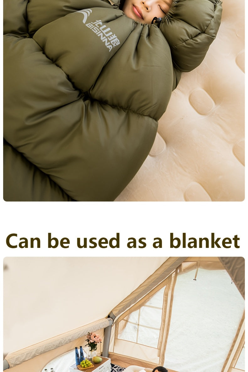 1-Person BISINNA Envelope-Style Sleeping Bag with Full-Zip Closure - Heavy-Duty Synthetic, Olive Green/Beige/Grey/White - Winter Warmth for Camping, Hiking & Backpacking - Portable Half-Zip Design Sleeping Pad Compatible Bag,