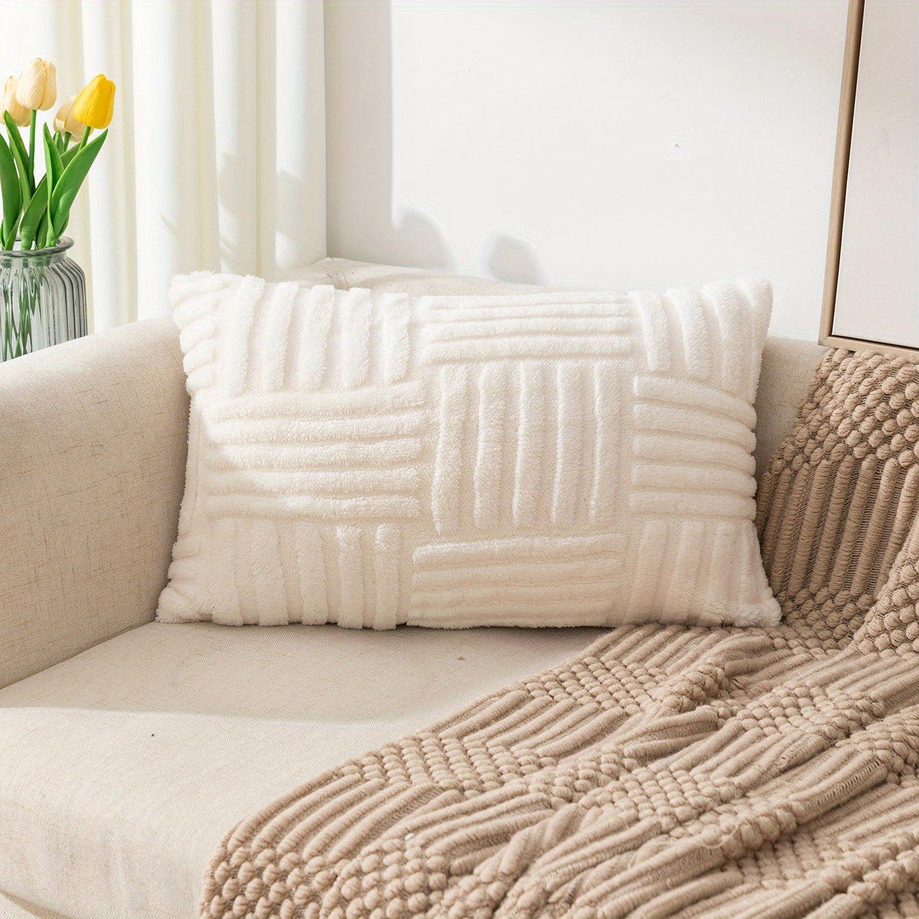 1pc Bohemian Snowflake Velvet Throw Pillow Cover - Soft and Stylish Living Room Decor with Zipper Closure