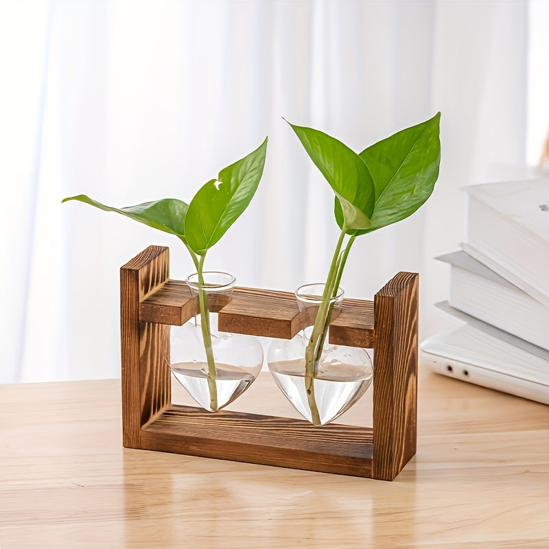 1 Pack, Hydroponic Plant Terrarium Love Heart Vase With Wooden Stand, Indoor Hydroponic Plant Propagation Station For Home Office Garden Decoration, Gift For Flower Pot Lovers