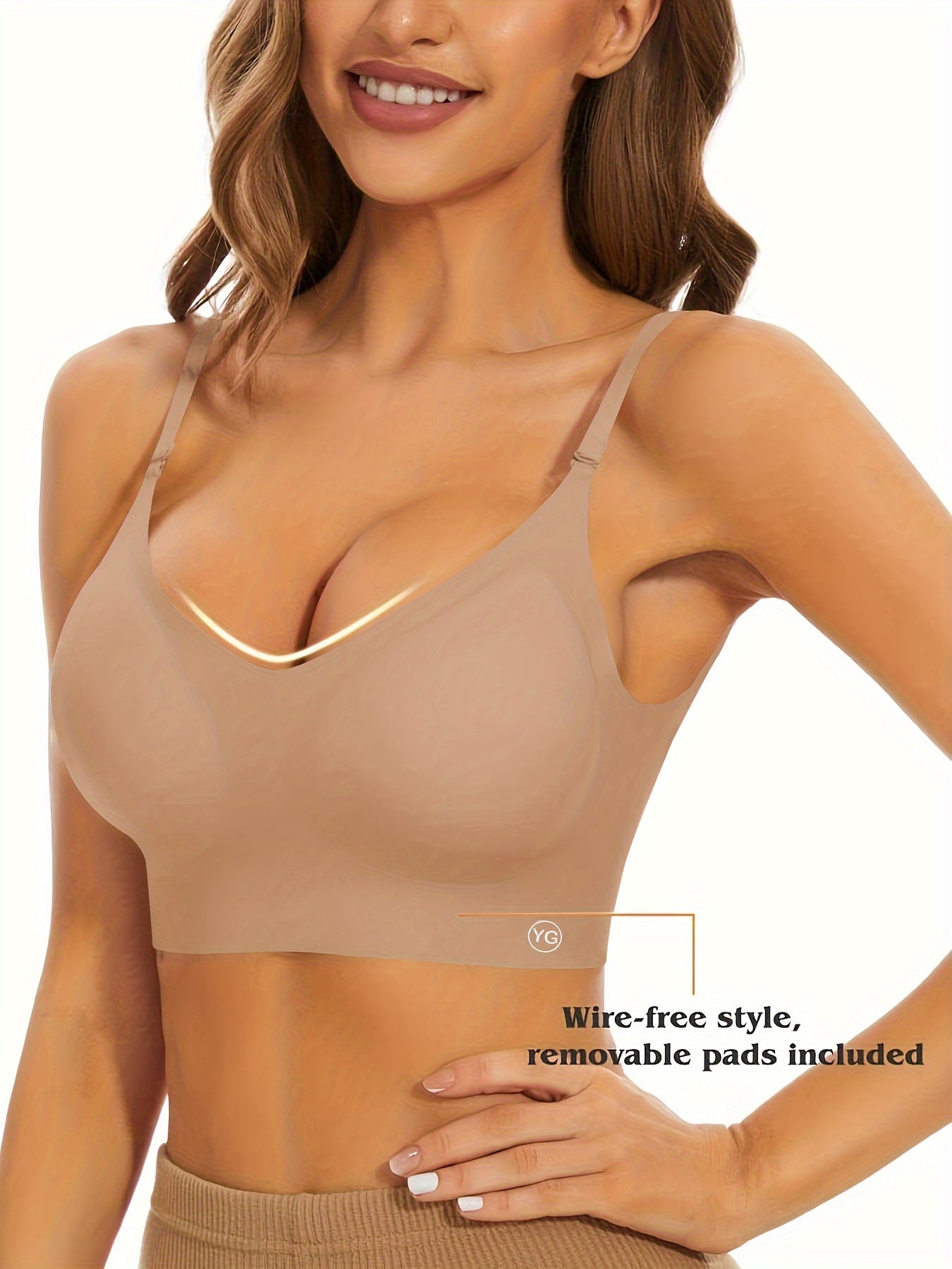 Women's Wireless Sports Bra With Flat Convertible Straps, Seamless Invisible Edge, And Ultra Low-Back Design, Adjustable Fit