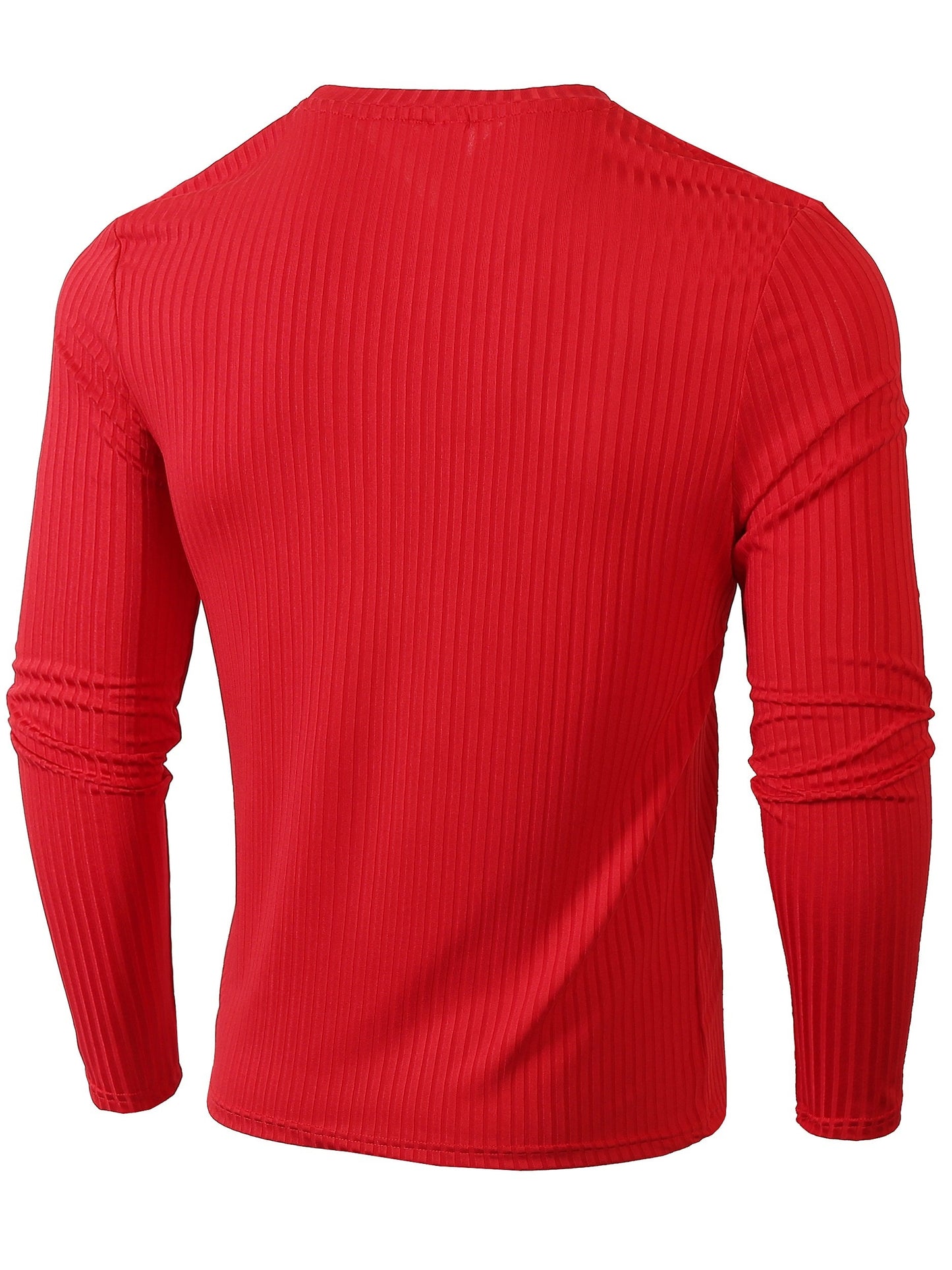 Ribbed Men's Casual Stretch Breathable Lightweight Long Sleeve Round Neck T-shirt For Spring Fall, Running Training