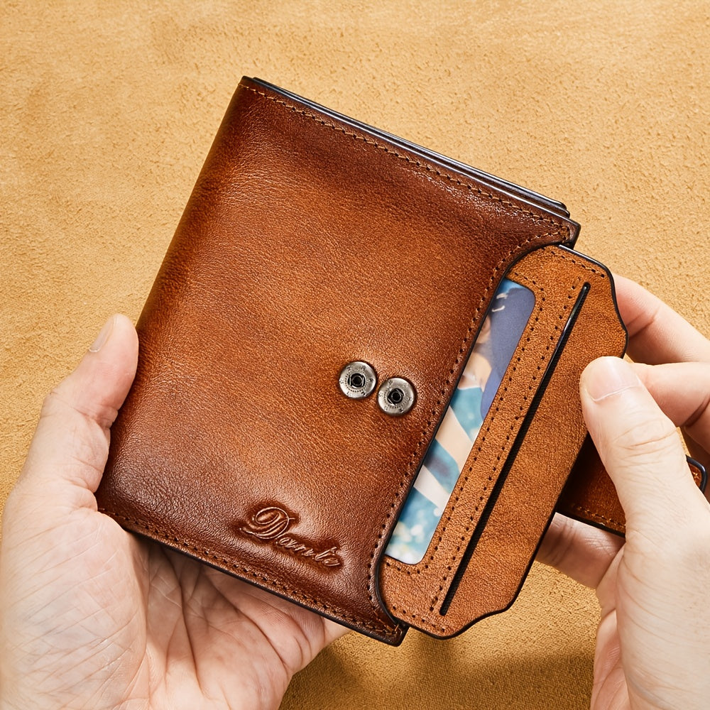 Vintage Men's Top Layer Cowhide Wallet RFID Anti-theft Card Holder Large Capacity 18 Card Slots Zipper Wallet Can Hold Coins Mobile Card Holder Can Hold Driver's License, 2 Large Banknote Slots
