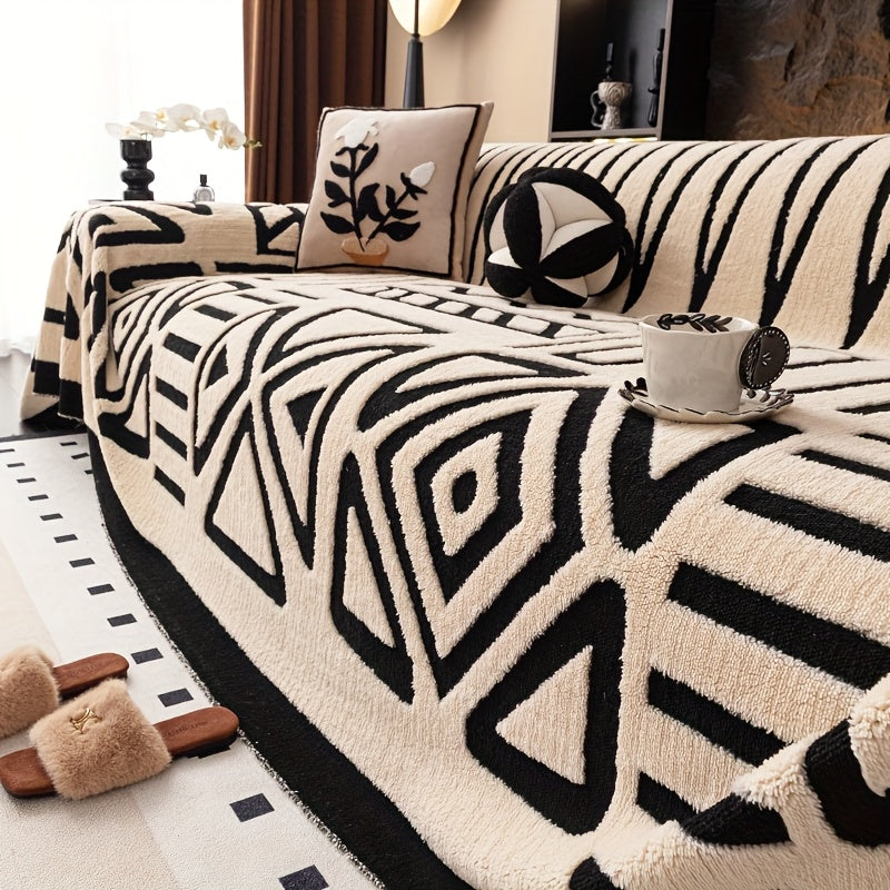 1pc Mirror Yi Thick Plush Sofa Cover - All-Season Pet-Friendly One-Piece Design, Anti-Slip &, Machine Washable Soft Short Fur Fabric, Fit for 3/2/4-Seater & Sectional Sofas, Contemporary Home Decor, Sectional Sofa Cover, Mode