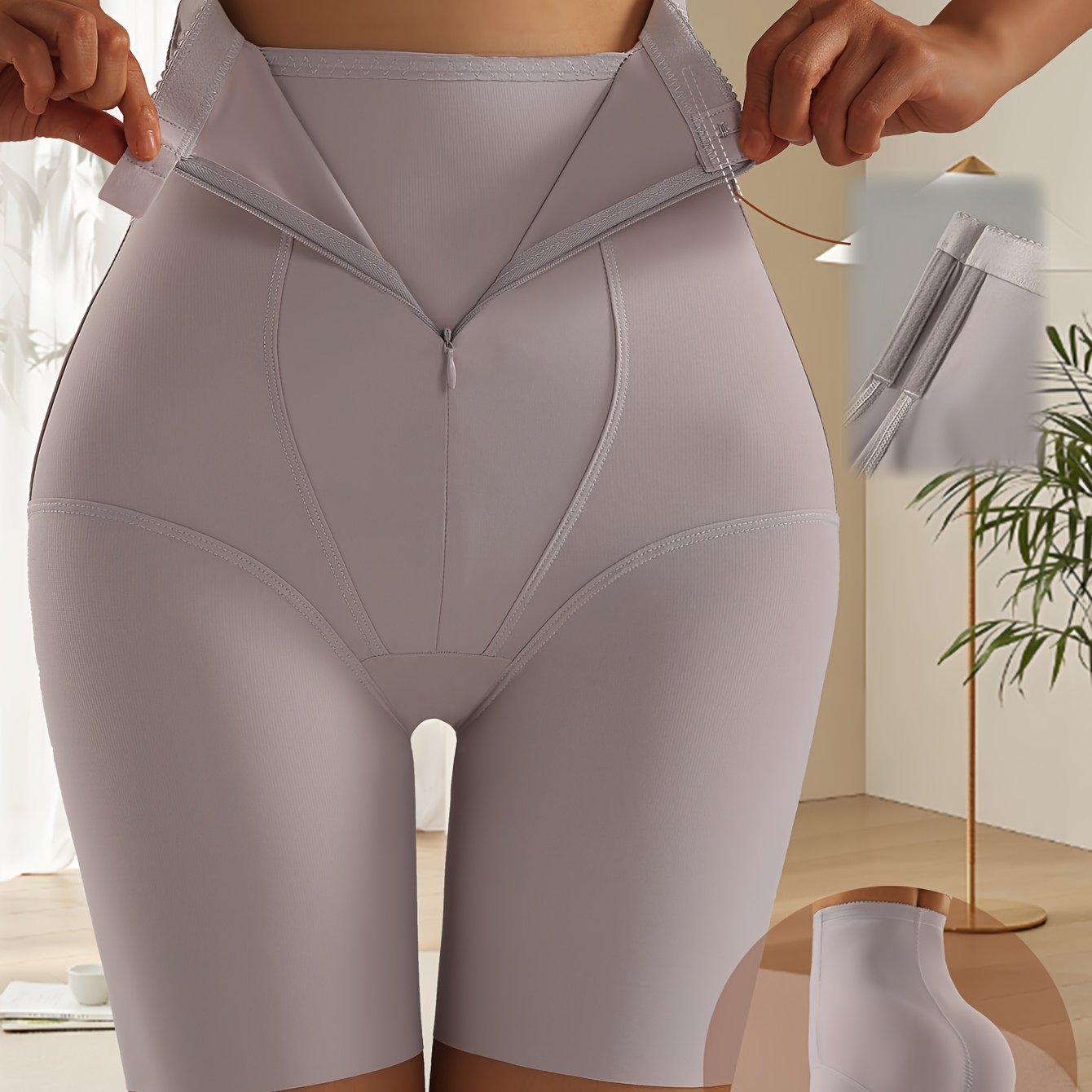 Women's High-Waisted Compression Shorts with Zipper Closure - Ice Sliky Fiber Fabric Tummy Control Butt Lifter, Asymmetrical Design for Natural Uplift & Breathable Comfort, Solid Black