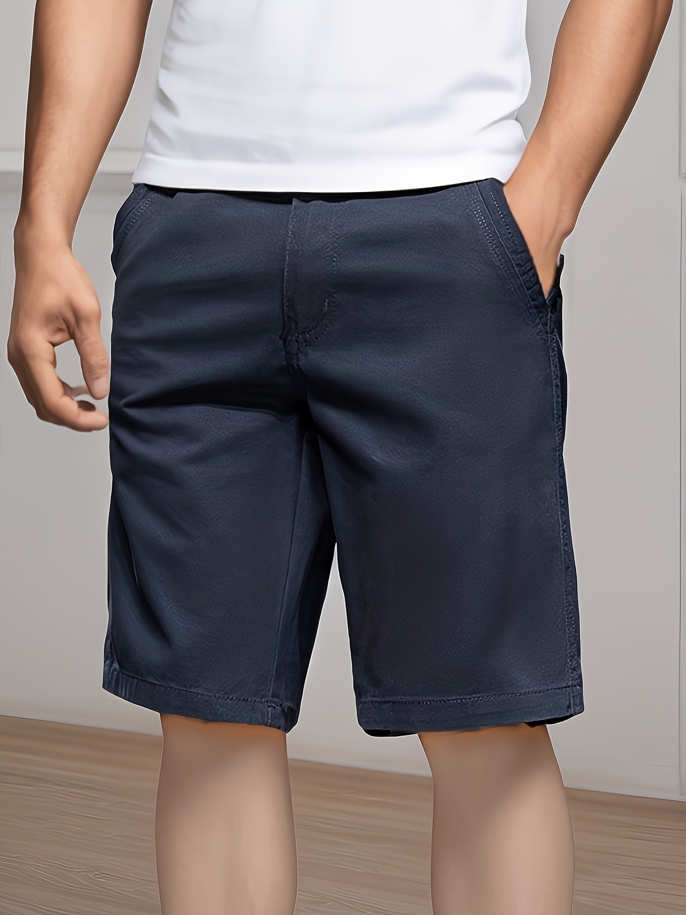 Two-Piece Set, Men's Solid Color Outdoor Casual Comfortable Breathable Multi-Pocket Cargo Shorts