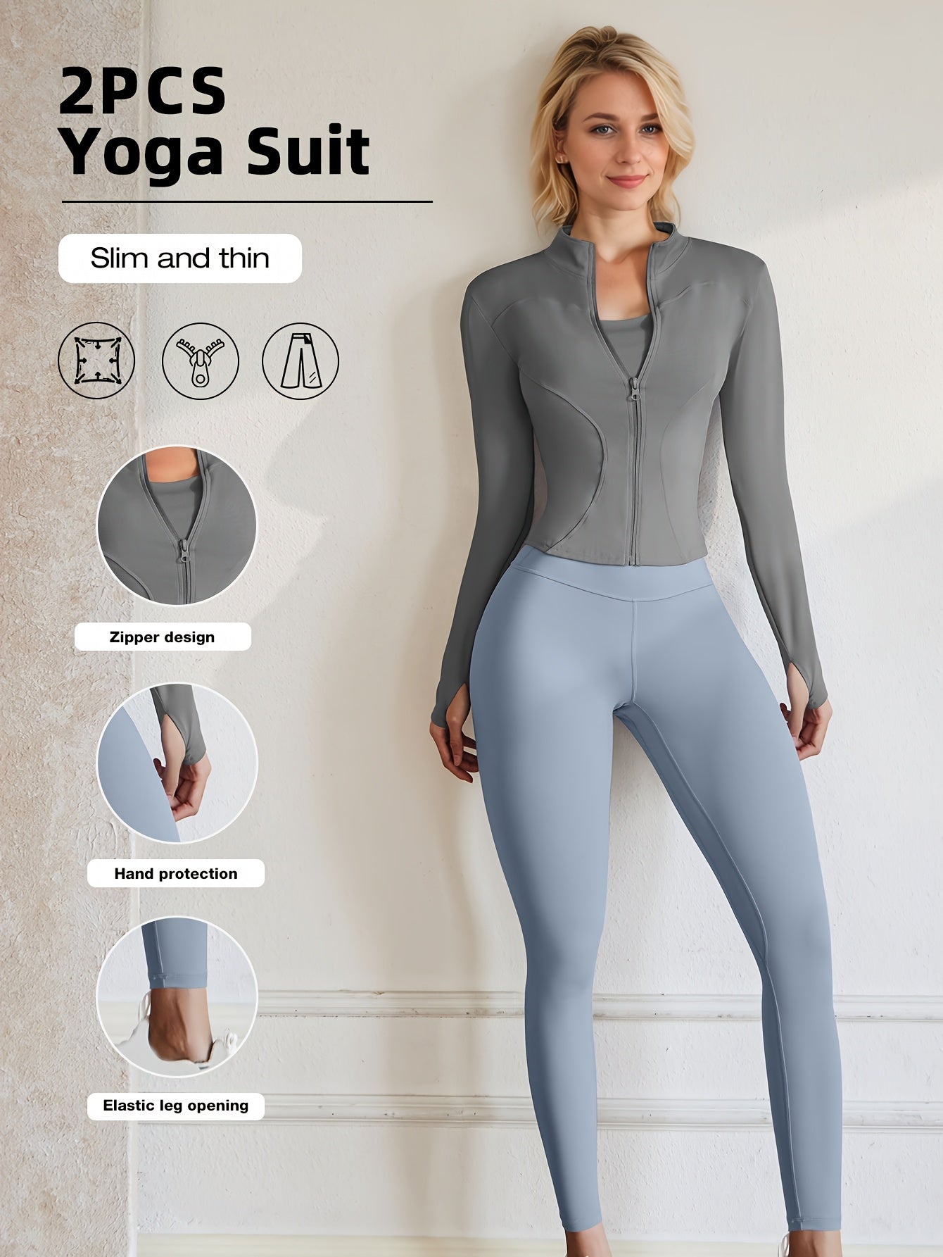 European Code Polyester Fabric Gym Running Clothes Long Sleeve Sports Jacket Cycling and Hiking Tightening Buttocks Pants Fitness Suit