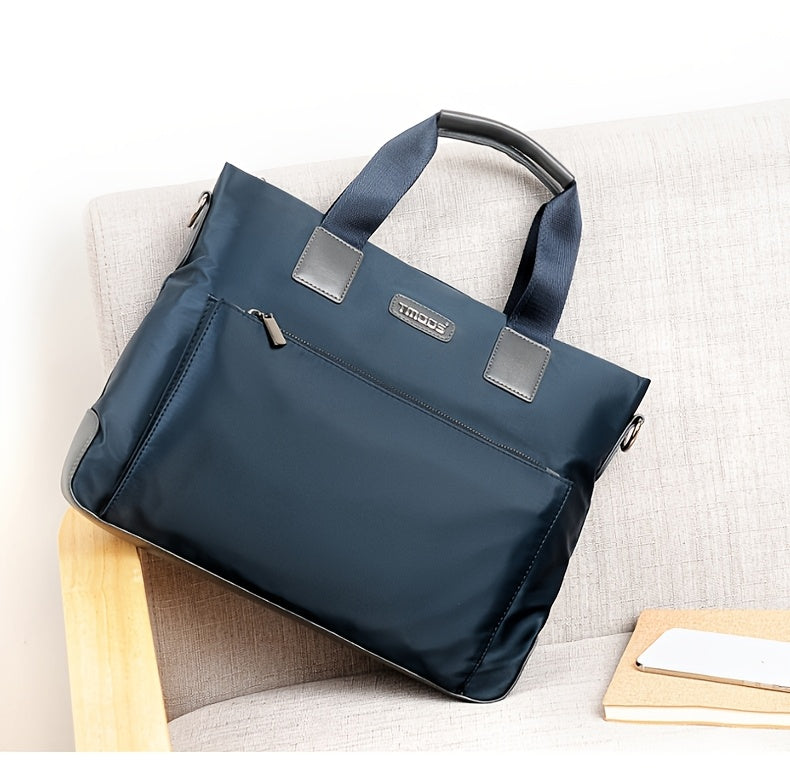 TMOOS Men'S Lightweight Oxford Business Casual Tote Bag - Large Capacity Multi-Compartment, Adjustable Shoulder Strap, Durable & Stylish for Work, Travel, and Everyday Use, Travel Tote Bag, Professional Appearance, Secure Zip