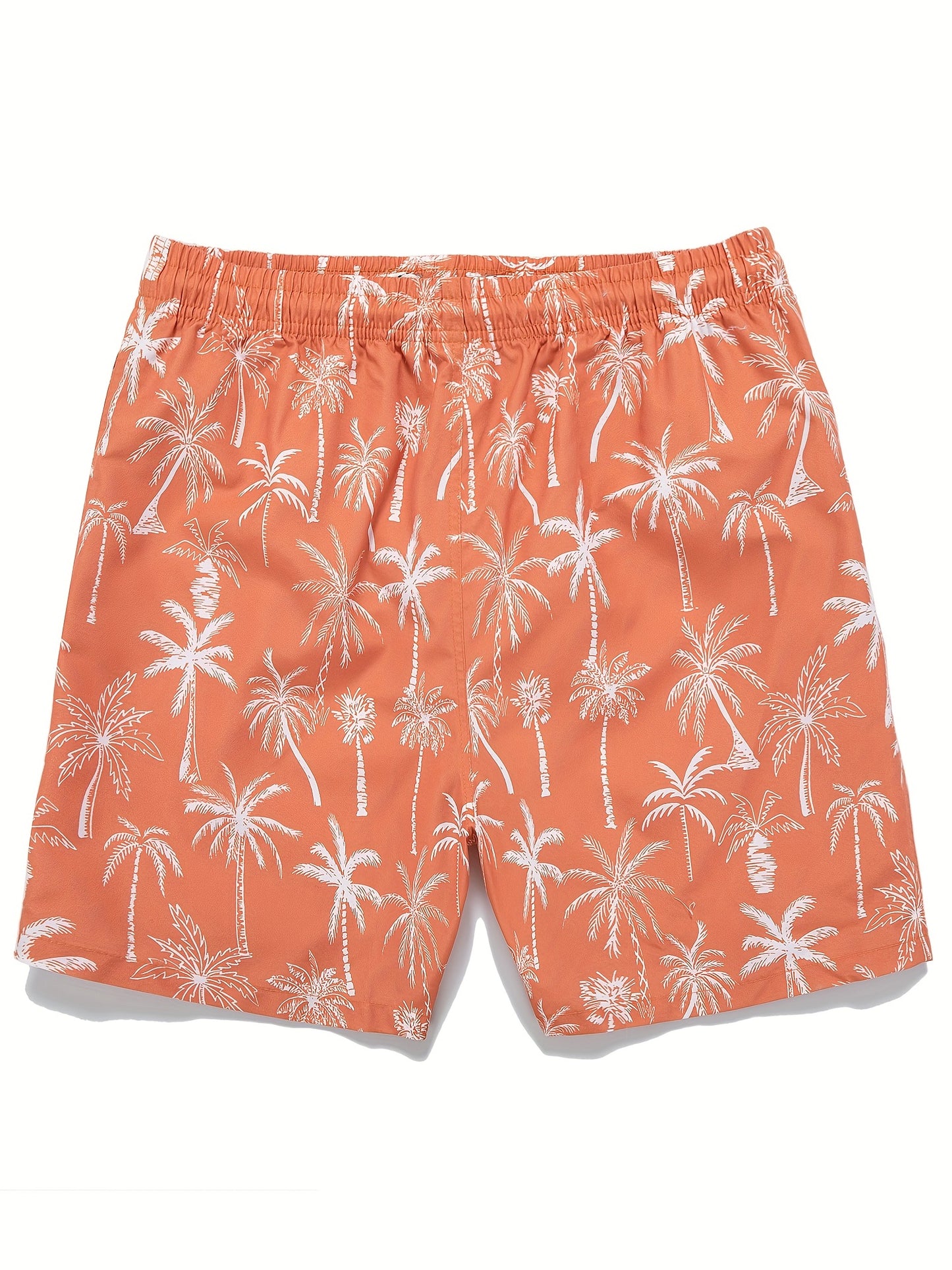 Men's Quick Dry Hawaiian Board Shorts With Pockets, Casual Coconut Tree Graphic Drawstring Swim Trunks For Summer Vacation Beach Pool Outdoor