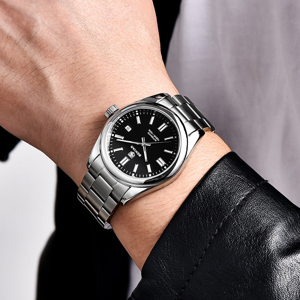 1pc BENYAR Men's Mechanical Wristwatch, 10Bar Waterproof Automatic Watch, Stainless Steel Sports Diving Watch For Men, Ideal choice for Gifts