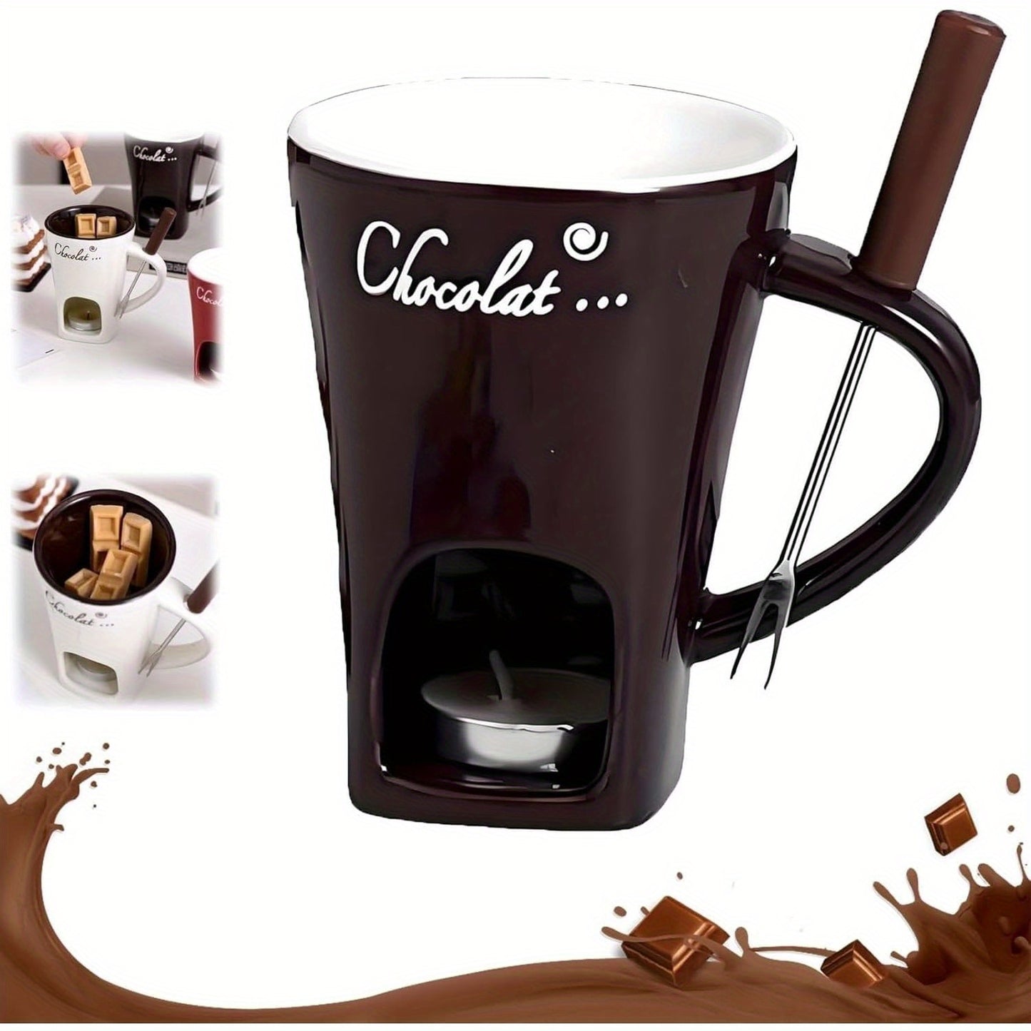 TFS Chocolate Fondue Mug - Ceramic, Reusable, Hand-Wash Only, Multipurpose Hot Chocolate & Fondue Pot with Whisk, Ideal for Cheese, Caramel, Butter, Hot Chocolate Making | Whisked Drinkware | Durable Drinkware