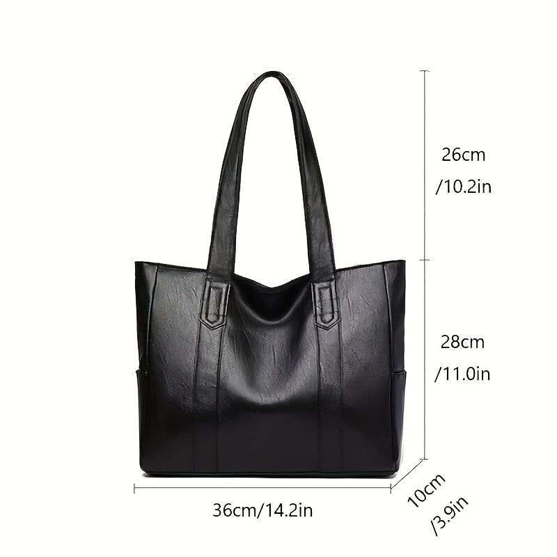 1pc Elegant Women's Shoulder Tote Bag - Large Capacity Durable PU with Zipper Closure, Double Handles & Polyester Lining, Deep Brown/Black - Perfect for Work,, Travel - Ideal Gift for Students & Professionals, Work Handbag, S
