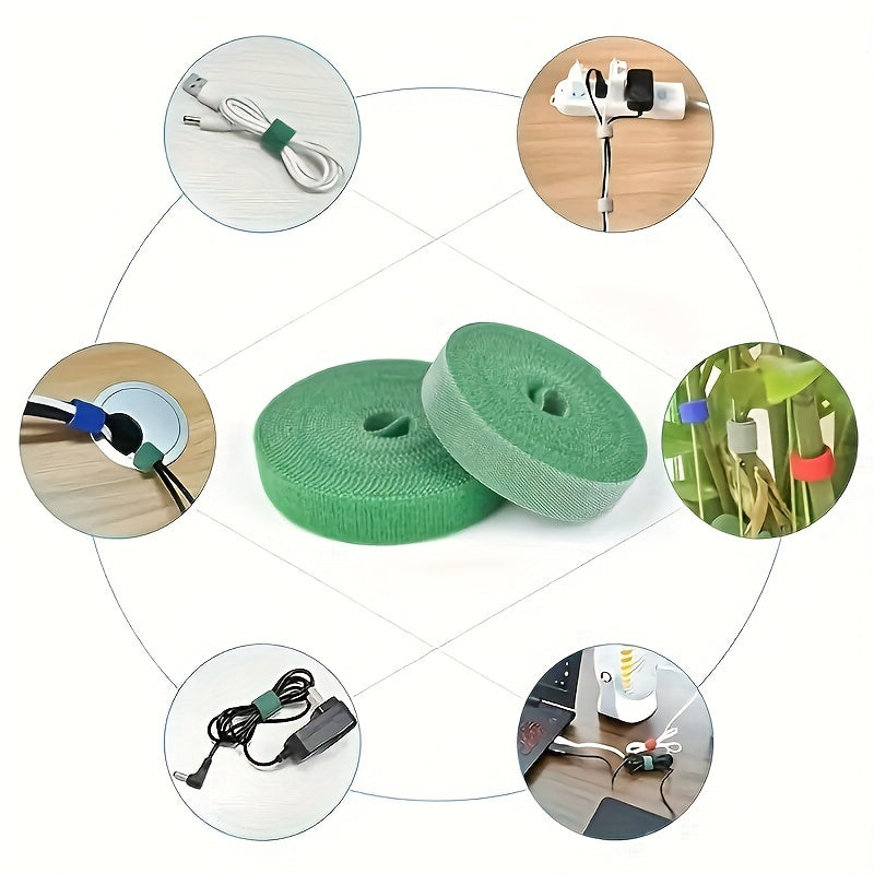 10-Meter Roll of Super Strong Adhesive Nylon Cable Ties - Reusable, Durable Straps for Garden Plant Bundling & Data Cord Management