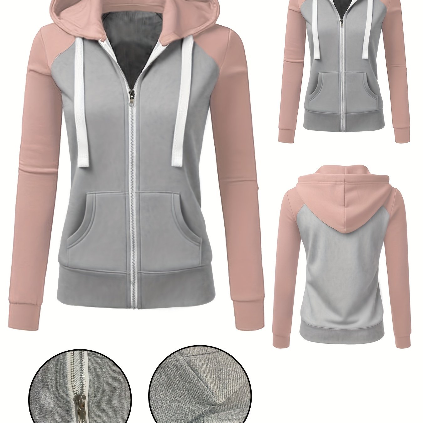 Women's Elegant Zip-Up Hooded Jacket - Slim Fit Winter Coat with Full-Zip Front Closure, Side Pockets - Machine Washable Outerwear for Office, Casual, Formal Events - Available Now!, Office Wear, Sleek Design, Soft Fabric, Fa