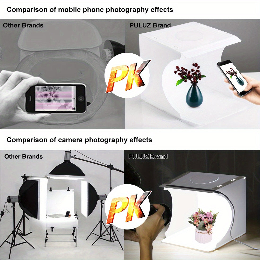 PULUZ Photo Light Box, Folding Portable Photography Shooting Light Tent Kit, Photo Studio 550LM Box, White Lighting Softbox With 1 LED Lights + 6 Color (Black/White/Orange/Red/Green/Blue) Backdrops Fabric For Product Display