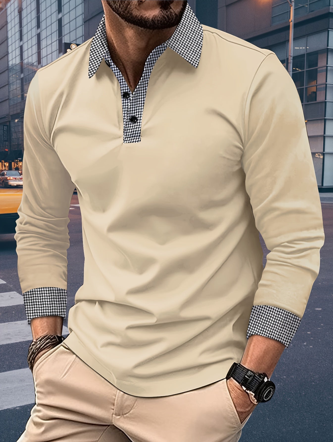 Men's Casual V-Neck Long Sleeve Rugby Shirt For Spring Autumn, Men's Clothing