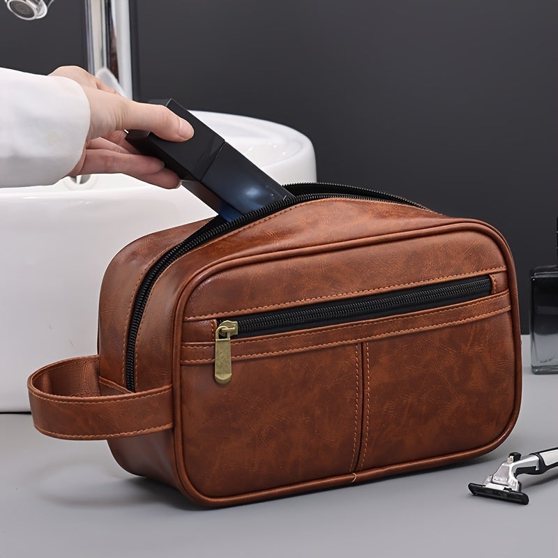 Large Capacity Waterproof Toiletry Bag with Safety Zipper & Wrist Strap - Spacious Travel Makeup Organizer for Men & Women, Durable Cosmetic Bag for Adults, Black, Toiletry Travel Bag