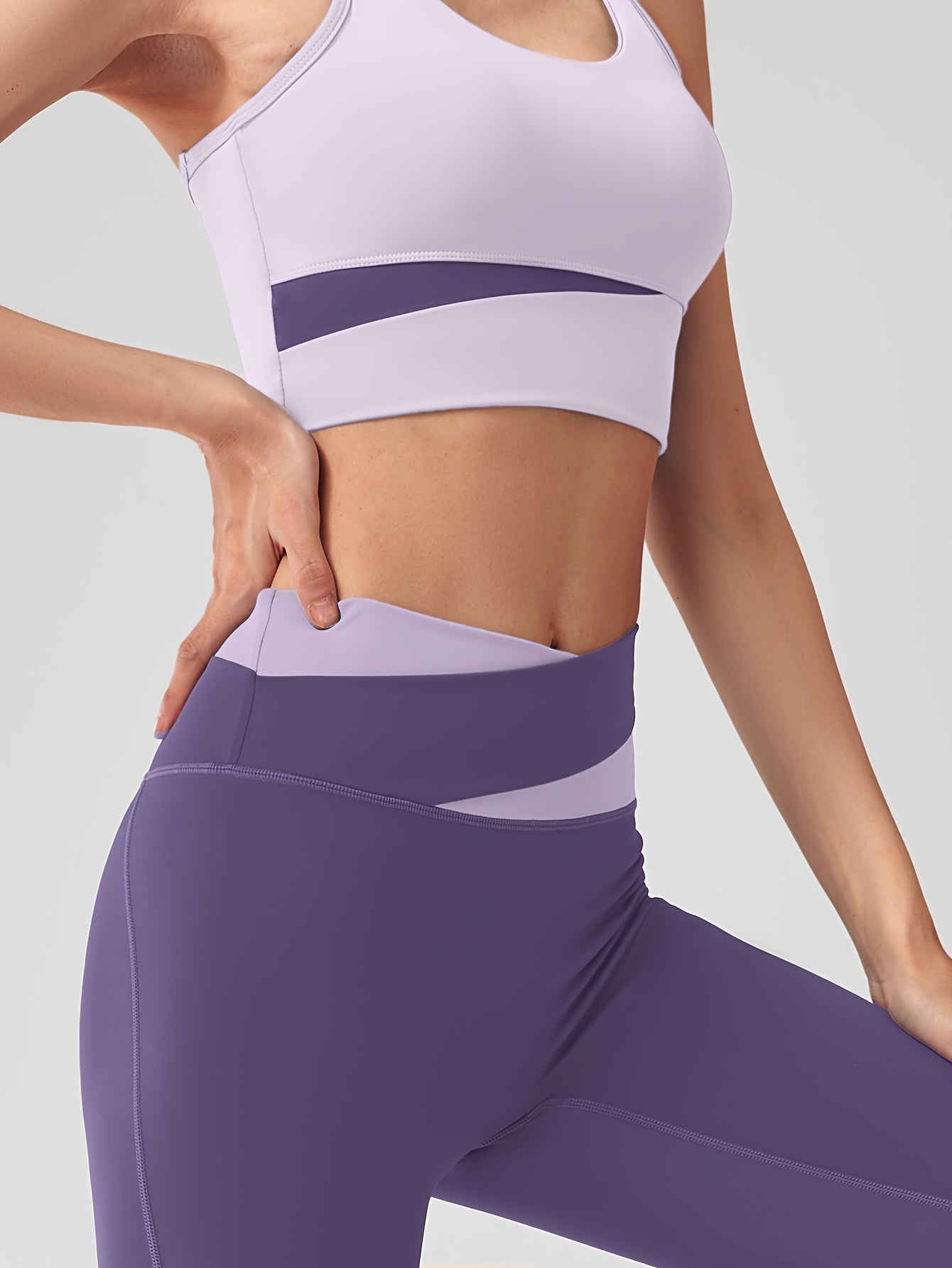 2pcs Women'S Sports Set with Sports Bra and Leggings, Color Block Design Suitable for Cycling, Fitness, Yoga, Running