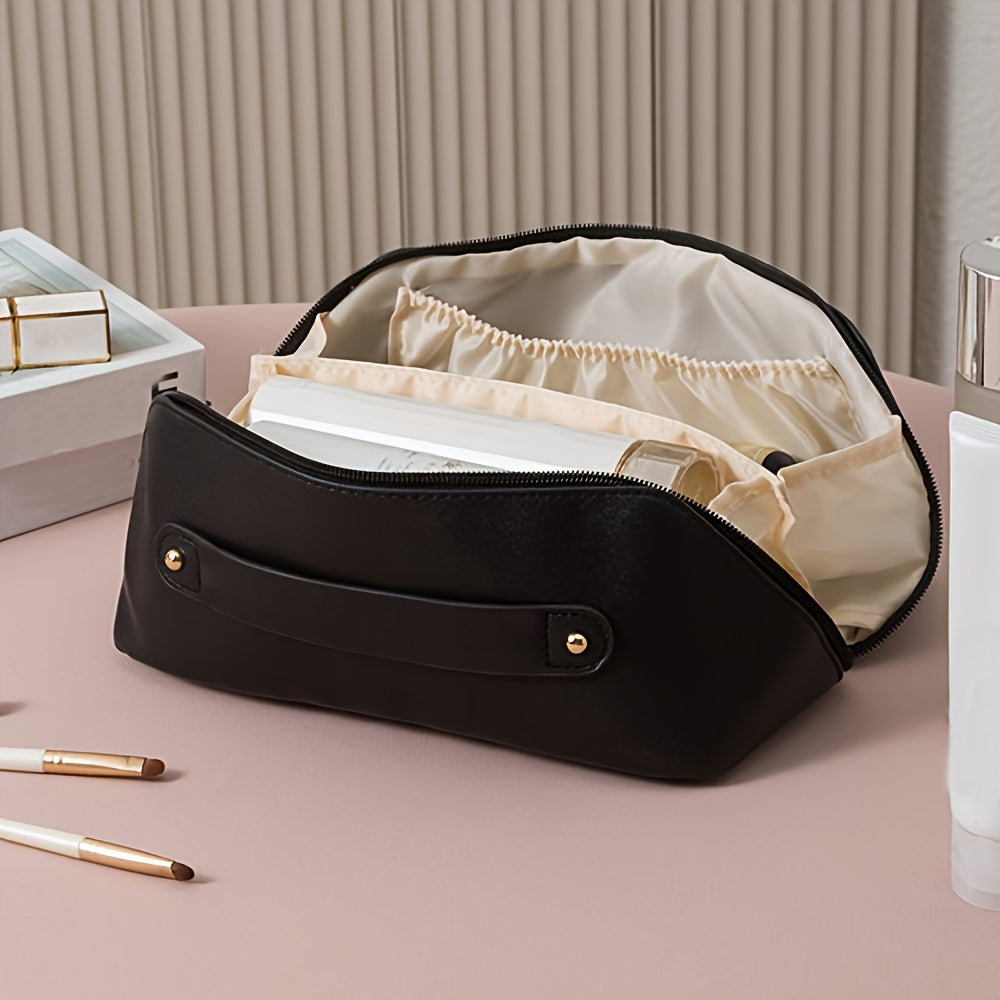 PU Makeup Bag With Large Capacity, Multi Functional Travel Storage Bag, Beauty Tools Makeup Box, Waterproof Women's Wash Bag Cosmetic Bag