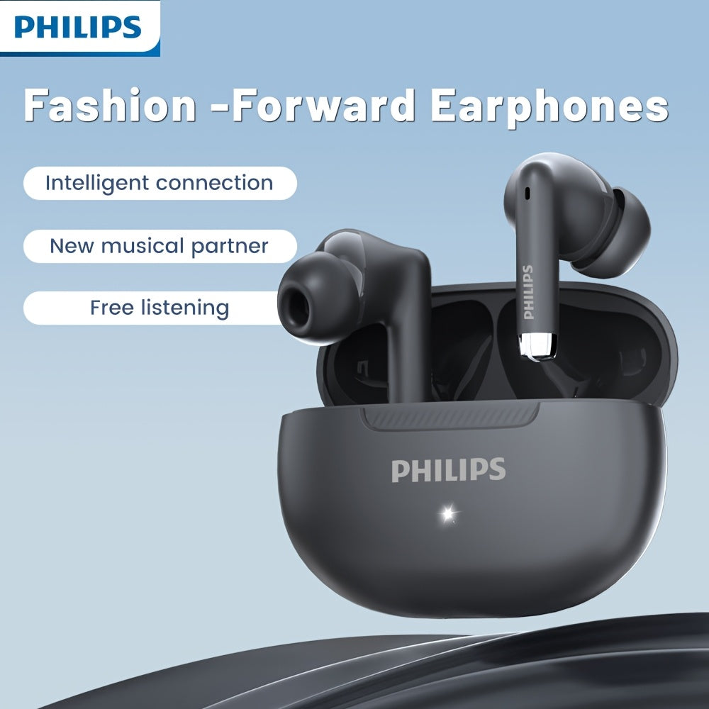 PHILIPS Wireless Black Eapphones Eurbuds Super endurance Headphones, Smooth curve border, Sophisticated and trendy, 320mAh Charging case TAT2020