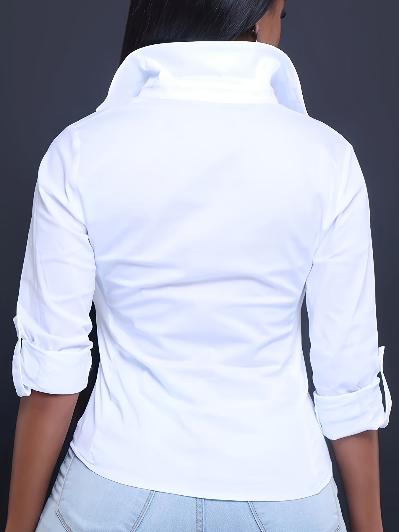 Solid Color Button Front Shirt, Casual Long Sleeve Pocket Shirt For Spring & Fall, Women's Clothing